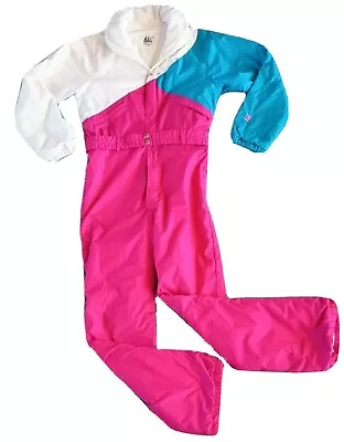 Vtg 80s 90s Ski Suit One Piece Snowsuit NILS Snow Bib Neon Womens 12 Apres Ski • $159