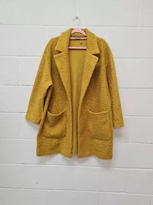 M&S Boucle Coat Size 20 UK Mustard Pockets Straight Cut Spring Autumn  • £19.99