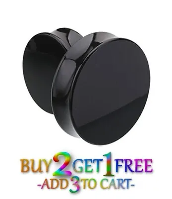 $6.84 • Buy Pair 8g-50mm BLACK ACRYLIC PLUGS Double Flare Gauges Solid Ear Body Tunnels 1002