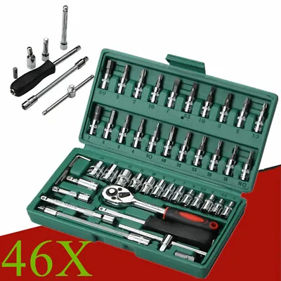 46 Pcs Socket Wrench Set 1/4  Drive Ratchet Metric Kit Garage Car Repair Tool US • $21.09