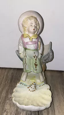 Vintage JAPAN BISQUE Figurine Doll Man NAUTICAL Boat Oar Sea Shell Dish • $45