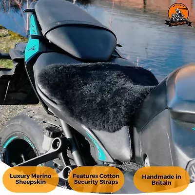 Motorcycle Luxury Sheepskin Seat Cushion Pad Cover Straps Universal Motorbike • $43.50