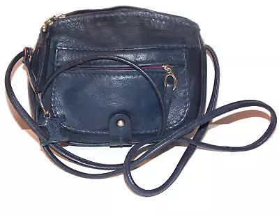 Radley Leather Crossbody Bag/small/navy Blue/pockets/zip/casual/strap/dog Charm/ • £10.50