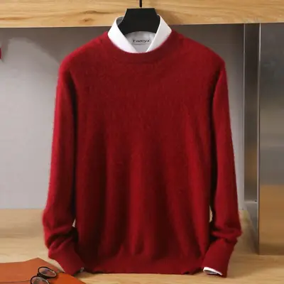 Winter Men's Mink Cashmere Sweater Round Neck Solid Color Pullover Warm Tops  • $38.14