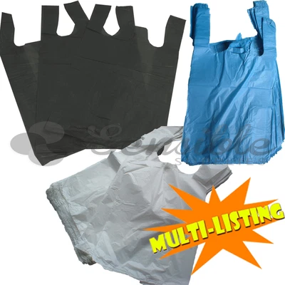 £4.75 • Buy PLASTIC VEST SHOPPING GROCERY CARRIER BAGS BLUE WHITE & BLACK 11 X17 X21 