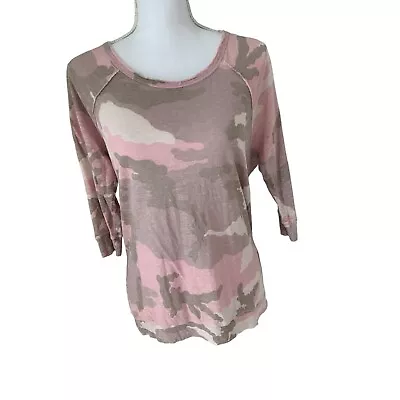 Majestic Filatures Paris Pink Distressed Camo Womens Shirt 3/4 Sleeve Size • $15