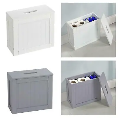 Wooden Slimline Bathroom Storage Unit Laundry Hamper Toilet Cleaning Tidy Box • £21.49