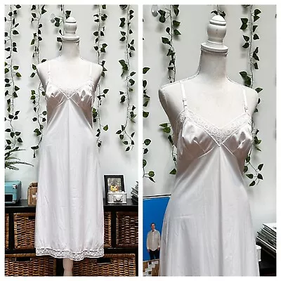 $19.99 • Buy Vintage 70s 80s Vanity Fair Full Slip White Nylon Lace Slip Dress Lingerie S/M
