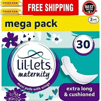£7.40 • Buy Lil-Lets Maternity Pads | Extra Long Maxi Thick Towels X 30 | With Wings | 3 Pac