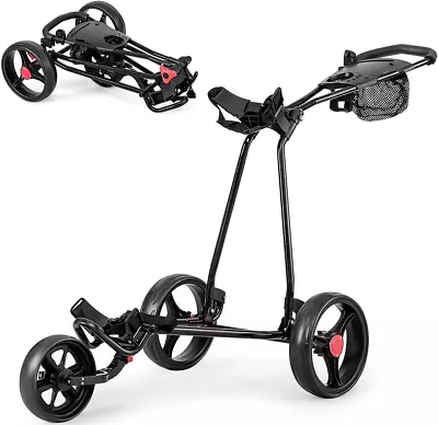 Folding Golf Push Cart 3 Wheel Adjustable Golf Pull Trolley With Cup Holder Um • $141.99