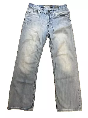 BKE Mens Tyler Straight Leg Distressed Light Wash Blue Denim Jeans Y2K - Size 33 • $35.90