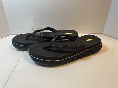 Volatile Island Black Raffia Woven Flip-Flop Platform Wedge Womens Sandals 8 • $27.99