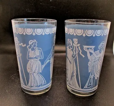 Pair Of 8 Oz. 1960s Barware Jeanette Glass Blue Grecian Vintage  • $19.29