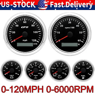 6 Gauge Set GPS Speedometer Gauge 0-120MPH Waterproof For Car Marine Boat Truck • $130.89