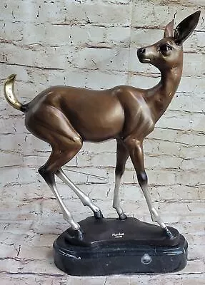 100% Solid Bronze Fawn Deer Animal Wildlife Bronze Sculpture By Moigniez Statue • $469