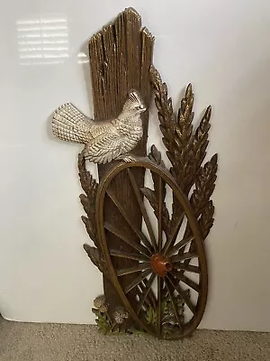 Vintage 1972 21  Fence Post Quail Bird Wagon Wheel Country Hunt Wall Hanging 3D • $18