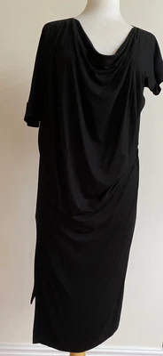 £75 • Buy VIVIENNE WESTWOOD ANGLOMANIA Quirky Black Jersey Dress Size L Asymmetric Cowl 