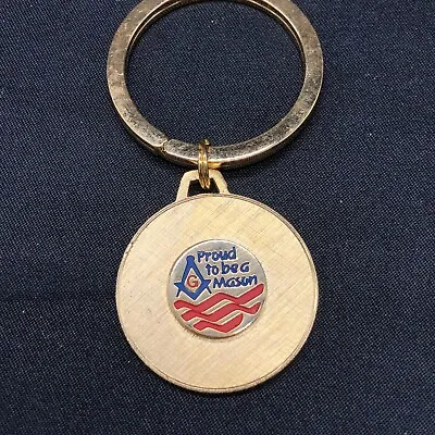 Masonic Keychain Key Chain “Proud To Be A Mason” 1” Diameter Red Blue Gold Tone • $1.99