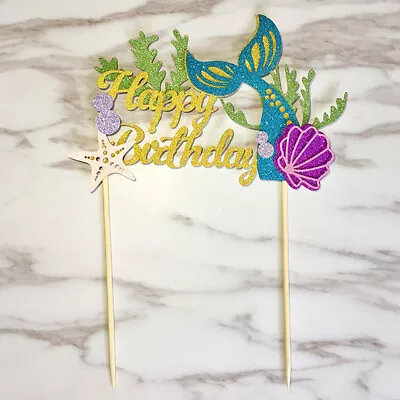 Starfish Mermaid Happy Birthday Cake Toppers Cupcake Baby Shower DIY Gifts  BI • $1.24