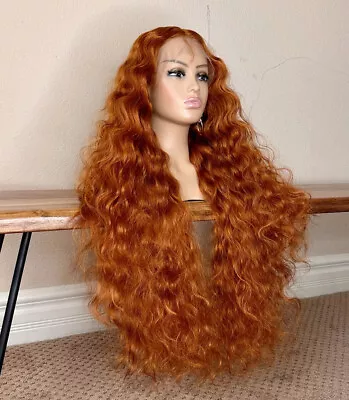 Orange Ginger Spiral Curly Wig Lace Front Middle Part 28 Inch Long Heat Ok • $58