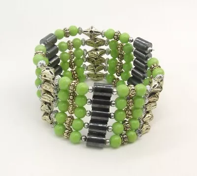 7  Magnetic Hematite/Lime Green Glass Bead Wrap Bracelet Or 37  Lariat Necklace • $9.99