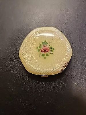 Vintage Guilloche Floral Enamel Powder Compact Rose Flower Design  Case • $24.99