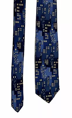 NWT JOSH BACH 100% Silk Skyline Print Blue Gold Neck Tie 58x3.5 VTG • $11