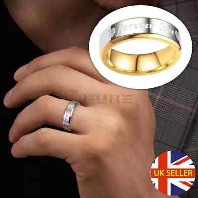 Casual Court Silver Gold Tone Men Wedding Promise Ring Band Size 11 (21mm) X - Y • £4.99