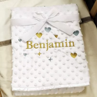 £16.99 • Buy Personalised Baby Blanket Embroidered Soft Bubble Boy Girl Gift Hearts Newborn