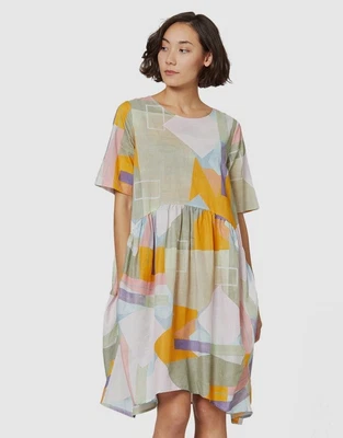 $76 • Buy GORMAN X Caroline Collom Baby It's Cold Outside Multi Print Smock Dress Size 12