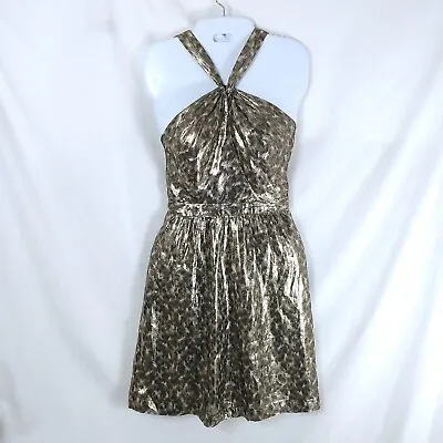 J. Crew Collection Sinclair Silk Dress Size 4 Bronze Metallic Animal Print EUC • $16.99