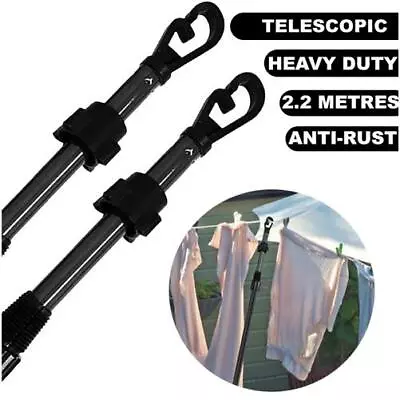 Telescopic Washing Line Prop Pole Clothes Line Dry Clothes Drying Airer Support • £25.99