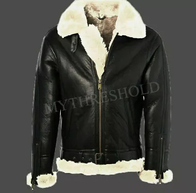  Men's Shearling Leather Jacket Black B3 Jacket Original Flying Jacket • $166.99