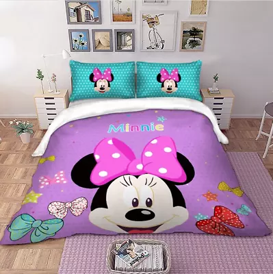 Mickey Minnie Mouse Quilt Cover Duvet Cover Bedding Set Single Double King UK • £9.32