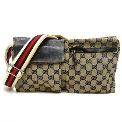 Authentic GUCCI Waist Bag 28566 GG Canvas Waist Pouch Body Bag Shoulder Men's • $488