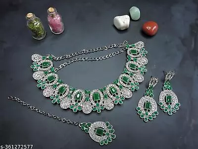 Indian Bollywood Green Kundan Silver FN AD Choker Necklace Fashion Jewelry A49 • $19.97