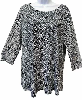 Lucky Brand Women's Plus 1X 3/4 Sleeve Stretch Knit Tee T- Shirt Blue Paisley • $17.06