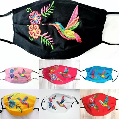 Mexican Embroidered Hummingbird Face Mask Handmade Face Cover Assorted Colors  • $8