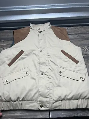 Eddie Bauer Goose Down Leather Trim Vintage Retro 80s Sleeveless Jacket Vest Xl • $69.99