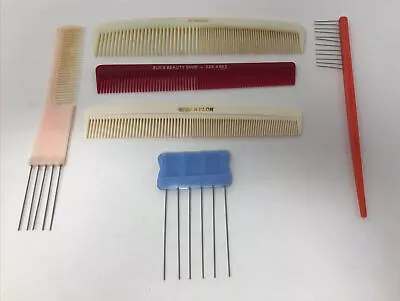 LOT OF 6 VGT Hair Combs Plastic Metal Pick Tease Lift Flamingo Sues Beauty Shop • $15.69