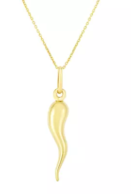 14k Yellow Gold 18  Italian Horn Good Luck Charm Pendant Necklace  2.2grams • £260.59