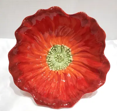 Maxcera Red Poppy Flower Shaped 8  Bowl STUNNING • $15.97