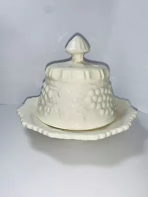 Northwood White Grapes And Cable Custard Glass Butter Dish • $28.95