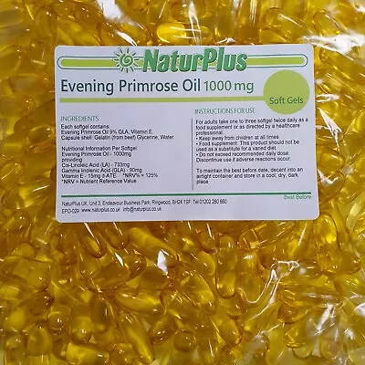 £12.49 • Buy Evening Primrose Oil 1000mg 120 Capsules GLA 9% Omega 6 Vitamin E - NaturPlus