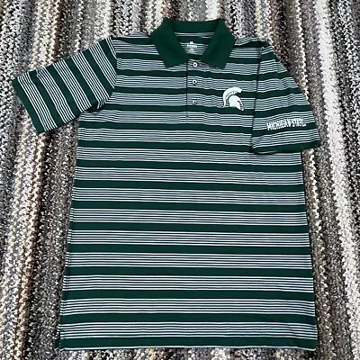 Michigan State Spartans Polo Shirt Men Medium Green Striped Dry Performance Golf • $19.91