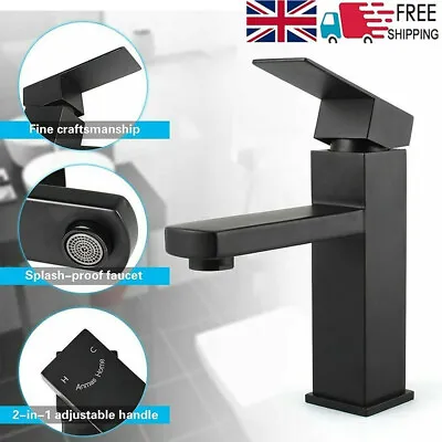 £16.85 • Buy Modern Single Lever Basin Taps Mixer Tap Mono Brass Tap Black Faucet Bathroom UK