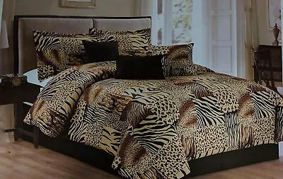 Twin Full Queen Cal King Bed Leopard Zebra Black Brown Fur 7 Pc Comforter Set • $154.90