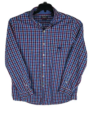 CHAPS Easy Care Men's Shirt 2XL XXL  Long Sleeve Casual Blue Red Check Shirt A6 • $3.75