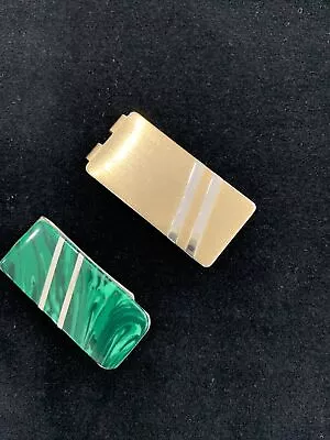 2 Money Clips 1 Gold Tone 1 Green Stone Unmarked Vintage • $24.95