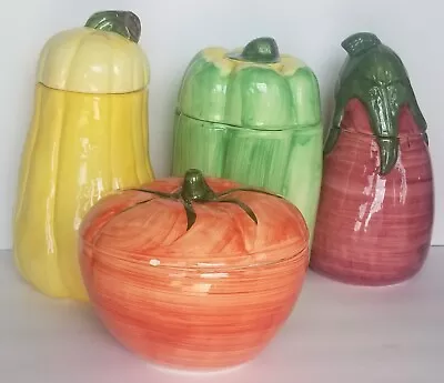 Andrea By Sadek Ceramic Canisters Squash Pepper Eggplant J Willfred Small Chip • $39